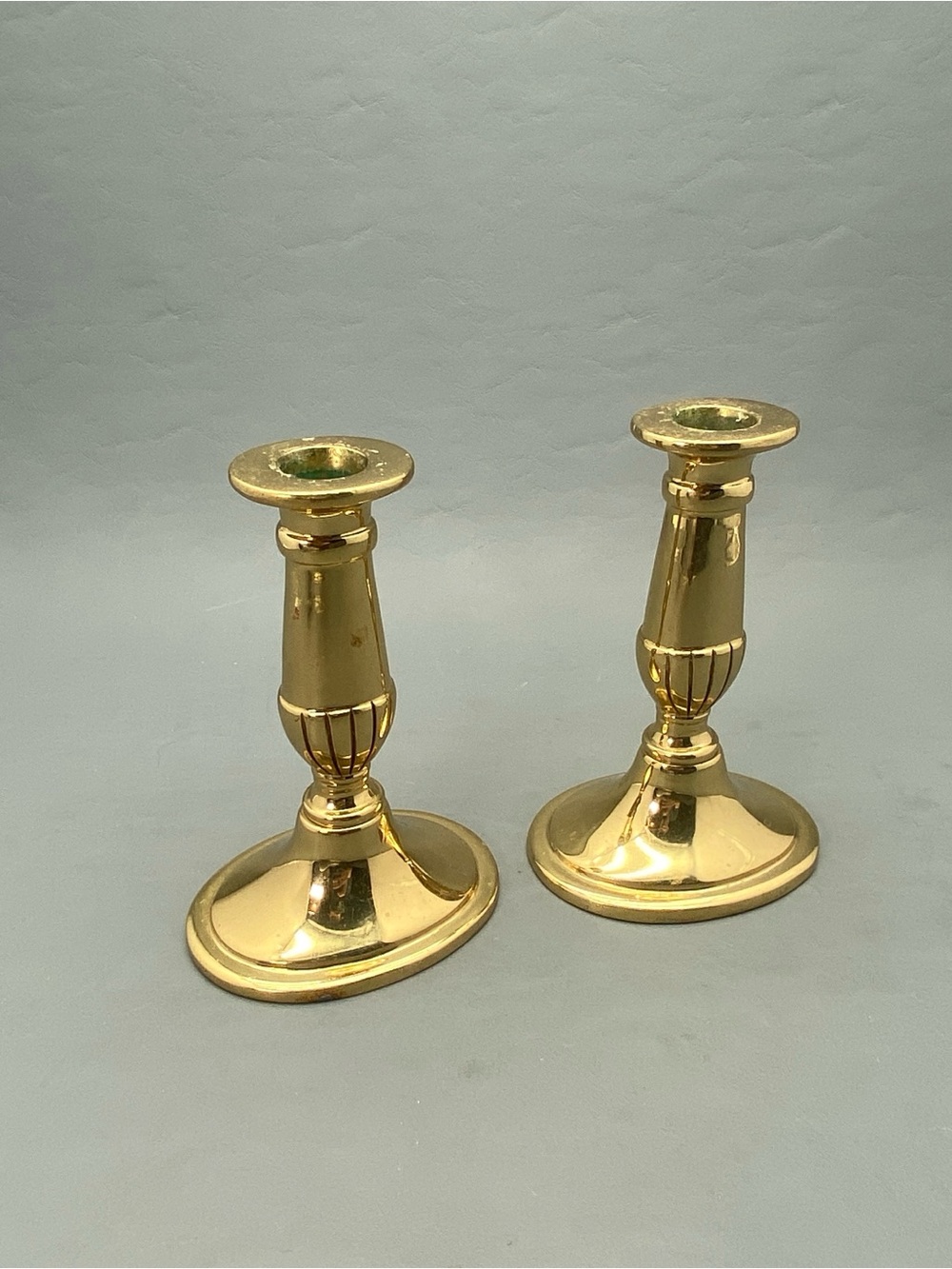 Virginia Metalcrafters Brass Candlesticks Pair Candle Holders Mid Century